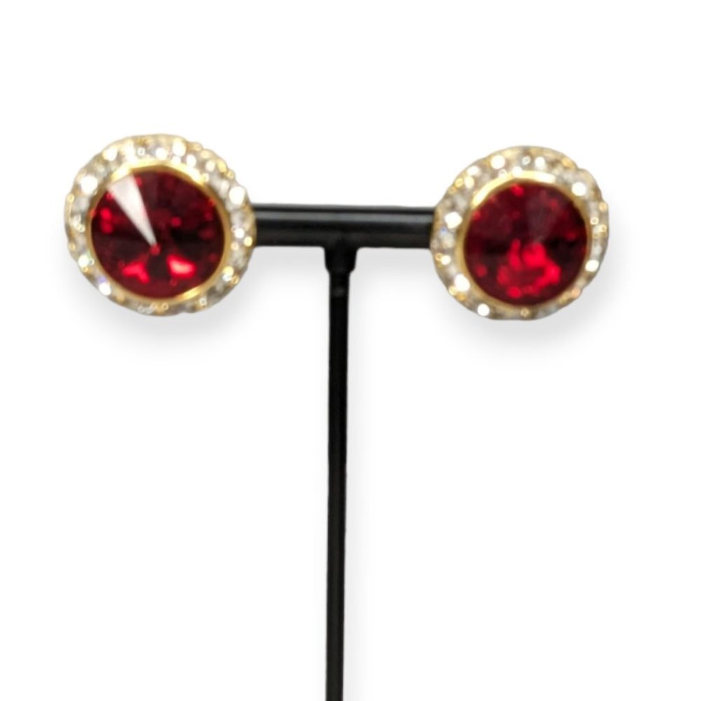 Gold & Red Gemstone Post Earrings